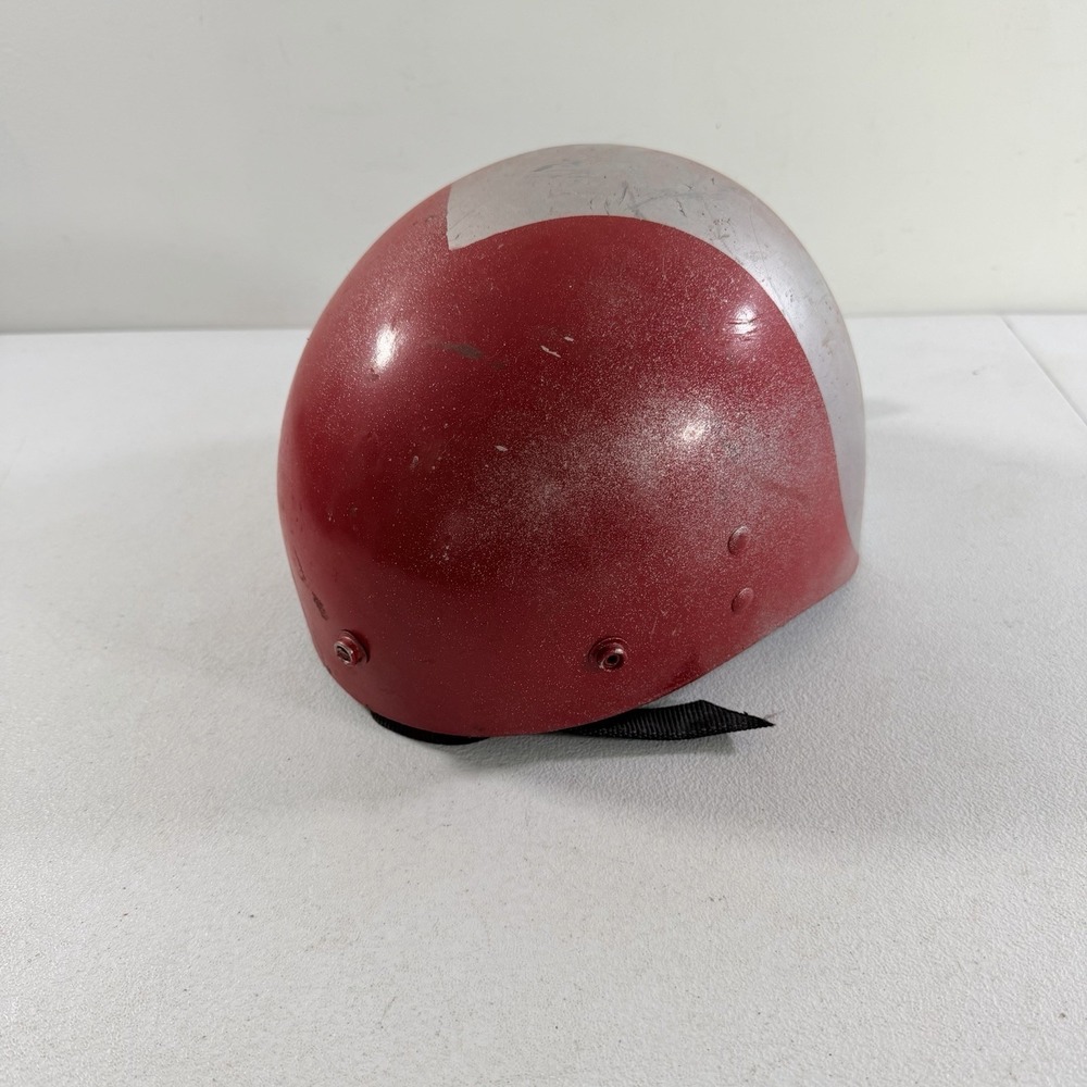 Vintage Buco Guardian Motorcycle Half Helmet‎ Red Silver Size 6.5-8